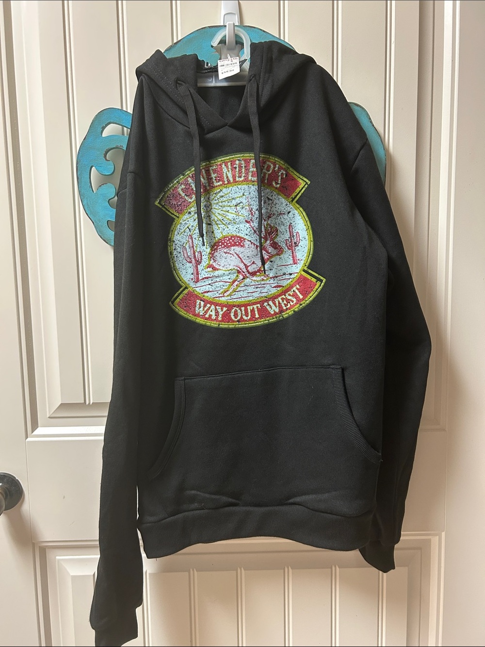 Black Crewneck Sweatshirt with hoodie with 'Way Out West' Graphic